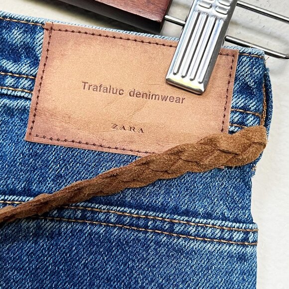 NEW TRF Zara x Ricardo Cavolo Hand Oil Painted Mom Jeans 4 + Belt Dark Wash Rare - Picture 11 of 16